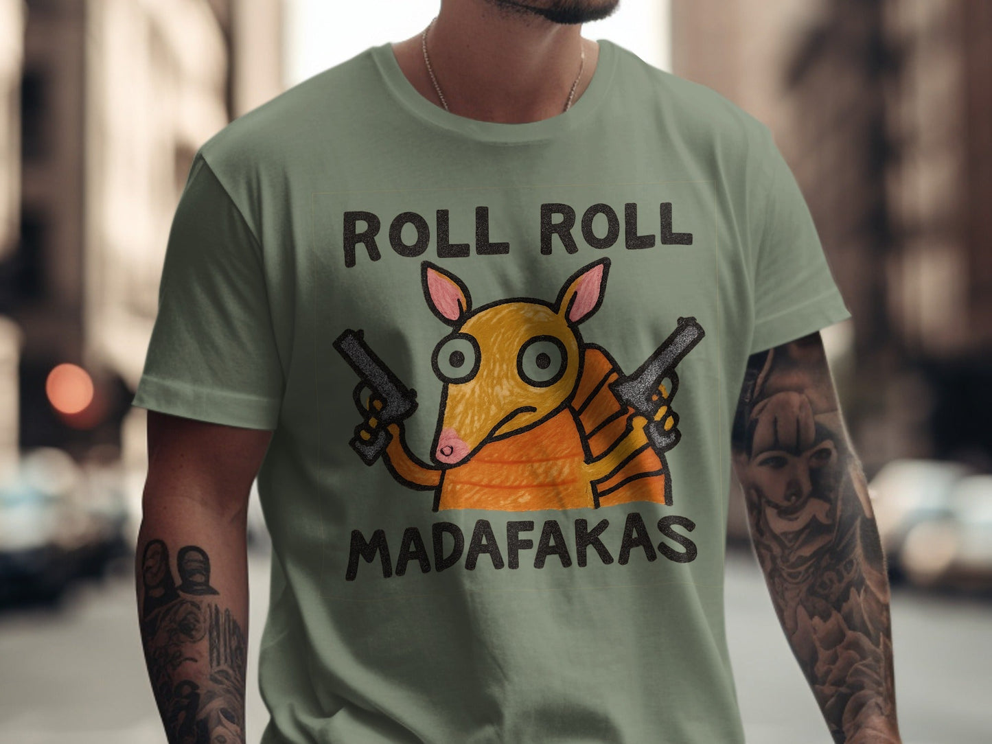 Funny Armadillo T Shirt, Roll Roll Madafakas Tee, Animal T Shirt, Cartoon Armadillo Shirt, Novelty T Shirt, Graphic Tee, Unisex T Shirt - IconVexa