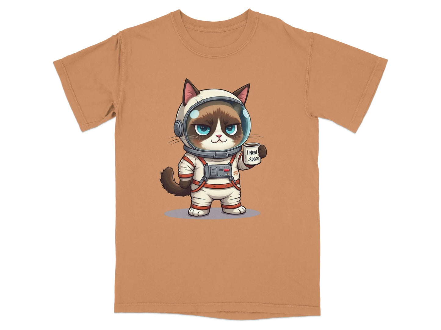 Funny cat astronaut T-shirt design with the phrase 'I Need Space', ideal for cat lovers.