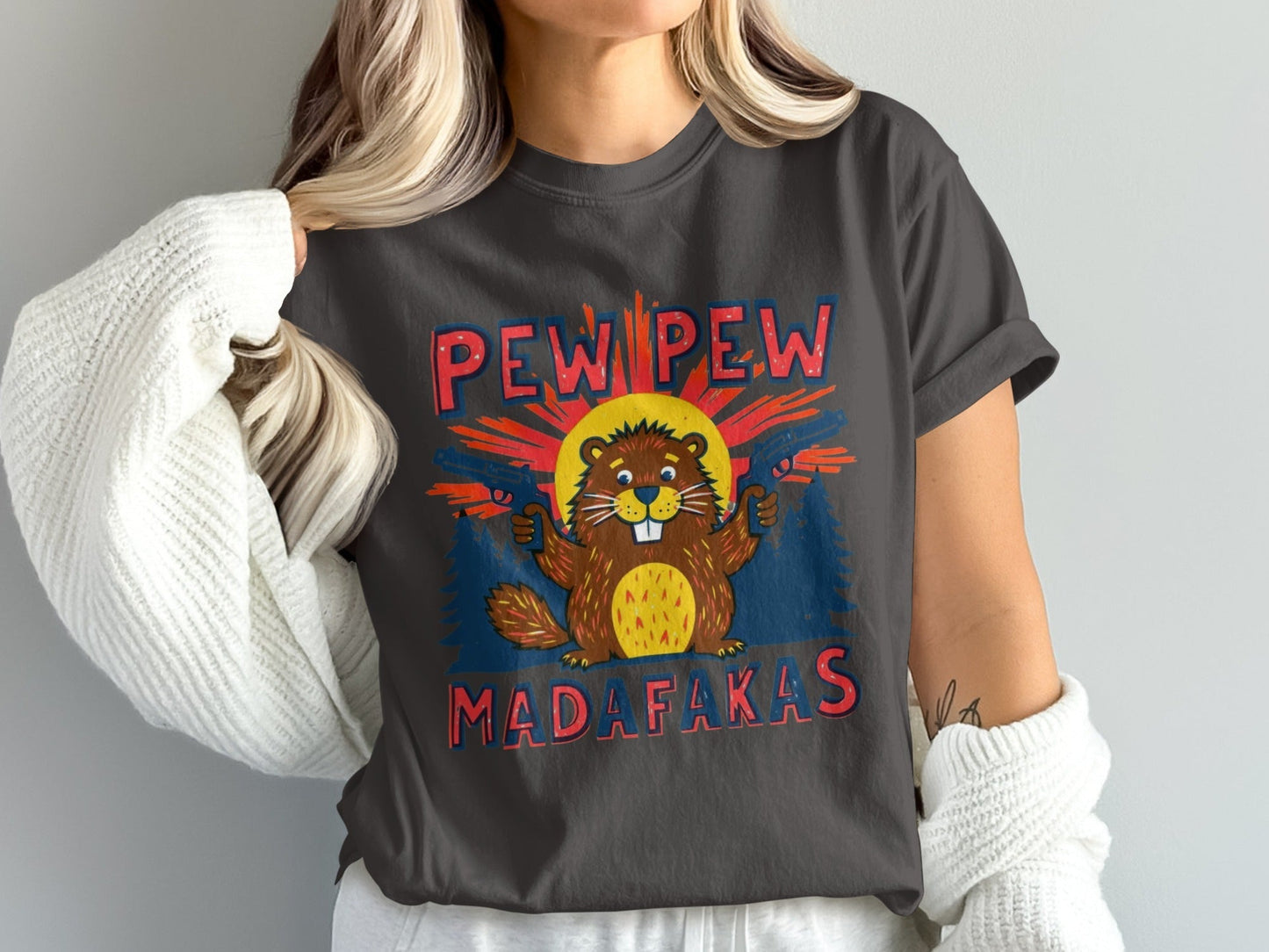Funny Beaver Shirt, Pew Pew Tee, Mad Tee Shirt, Novelty Animal T-Shirt, Meme T-Shirt, Sarcastic Shirt, Graphic Tee, Unisex Top - IconVexa