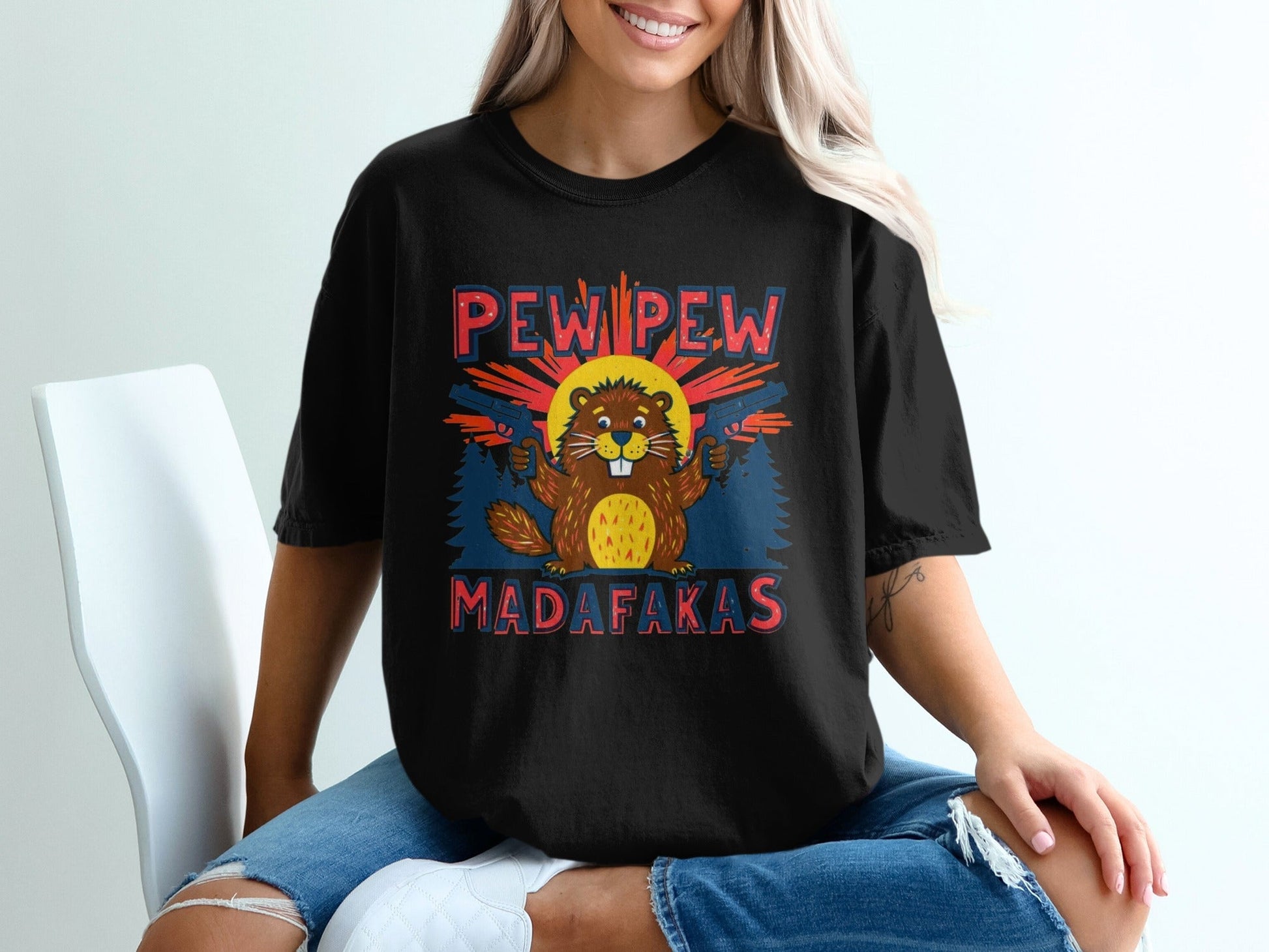 Funny Beaver Shirt, Pew Pew Tee, Mad Tee Shirt, Novelty Animal T-Shirt, Meme T-Shirt, Sarcastic Shirt, Graphic Tee, Unisex Top - IconVexa