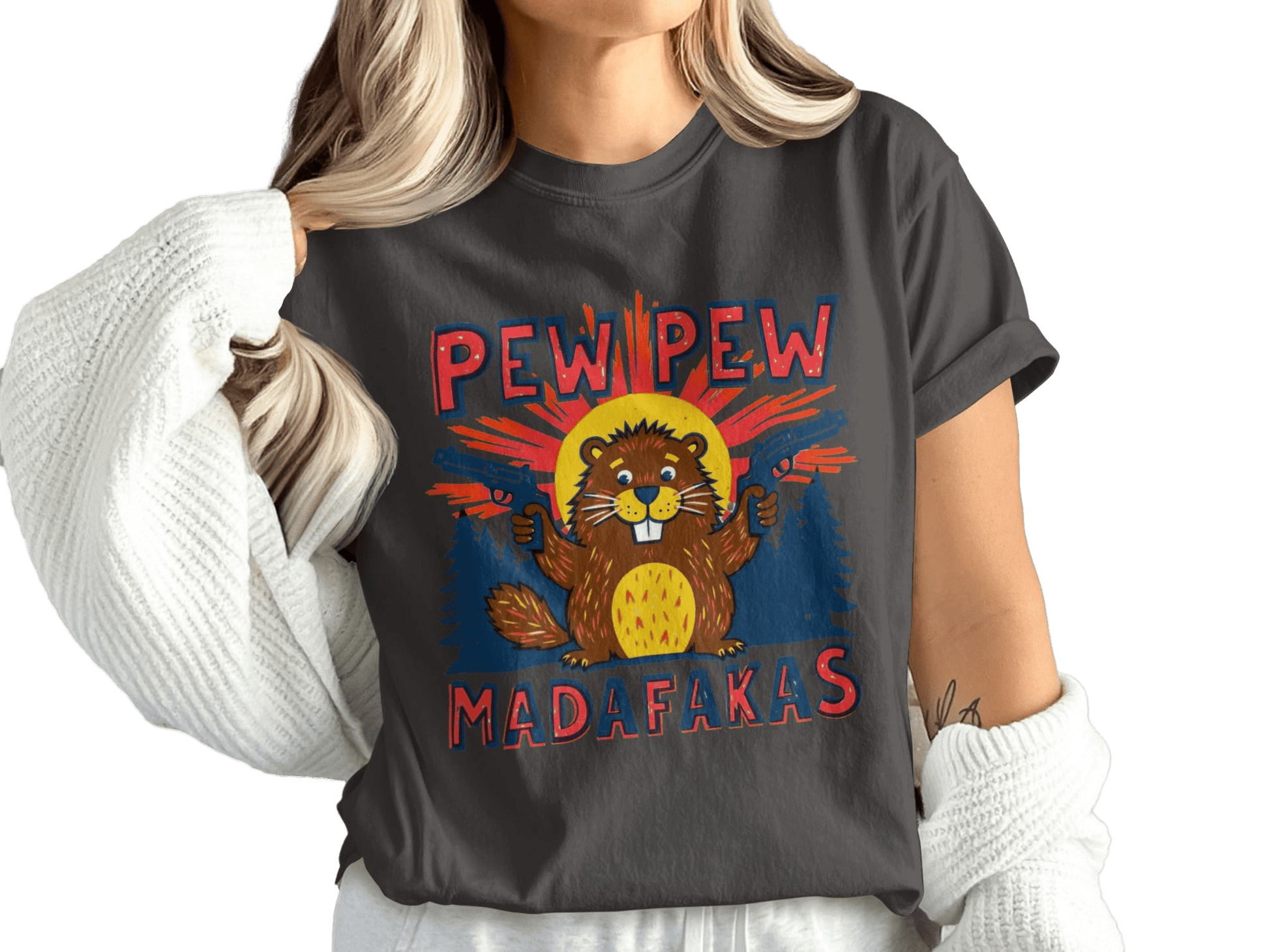 Funny Beaver Shirt, Pew Pew Tee, Mad Tee Shirt, Novelty Animal T-Shirt, Meme T-Shirt, Sarcastic Shirt, Graphic Tee, Unisex Top - IconVexa