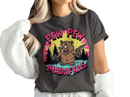Funny Beaver T-Shirt, Pew Pew Madafkas Tee, Graphic Beaver Shirt, Gift for Beaver Lovers, Cute Animal Shirt, Novelty T-Shirt, Unisex T-Shirt - IconVexa