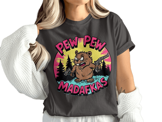 Funny Beaver T-Shirt, Pew Pew Madafkas Tee, Graphic Beaver Shirt, Gift for Beaver Lovers, Cute Animal Shirt, Novelty T-Shirt, Unisex T-Shirt - IconVexa