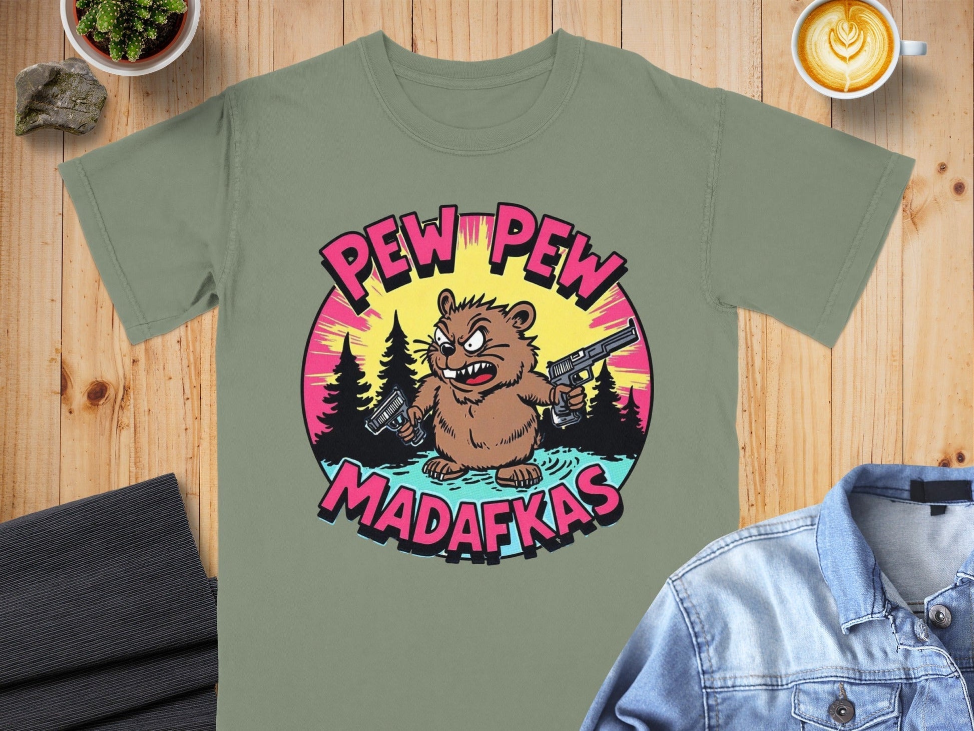 Funny Beaver T-Shirt, Pew Pew Madafkas Tee, Graphic Beaver Shirt, Gift for Beaver Lovers, Cute Animal Shirt, Novelty T-Shirt, Unisex T-Shirt - IconVexa