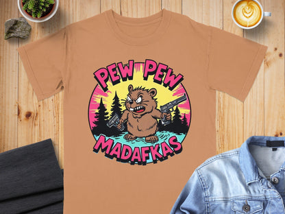 Funny Beaver T-Shirt, Pew Pew Madafkas Tee, Graphic Beaver Shirt, Gift for Beaver Lovers, Cute Animal Shirt, Novelty T-Shirt, Unisex T-Shirt - IconVexa