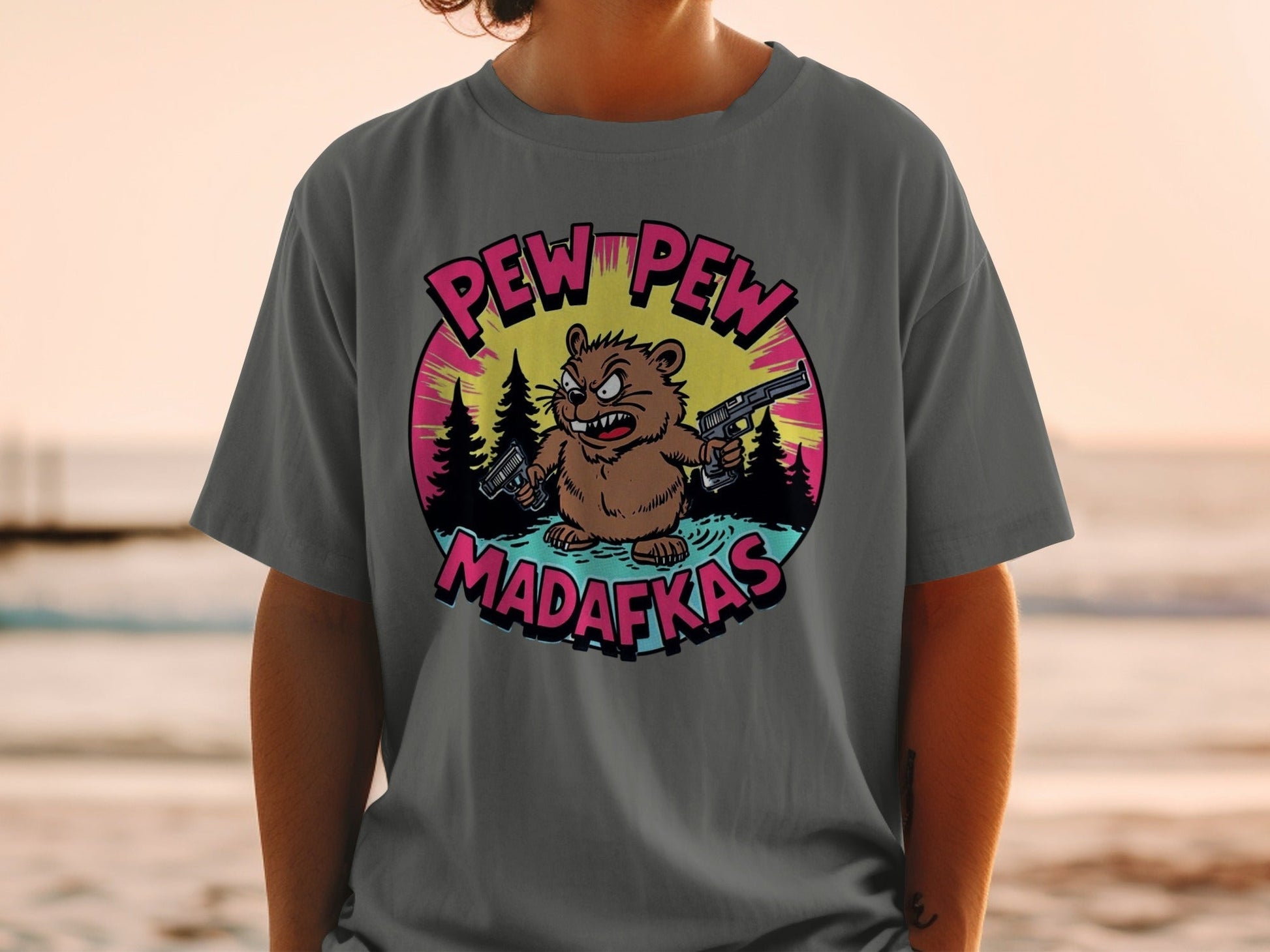 Funny Beaver T-Shirt, Pew Pew Madafkas Tee, Graphic Beaver Shirt, Gift for Beaver Lovers, Cute Animal Shirt, Novelty T-Shirt, Unisex T-Shirt - IconVexa