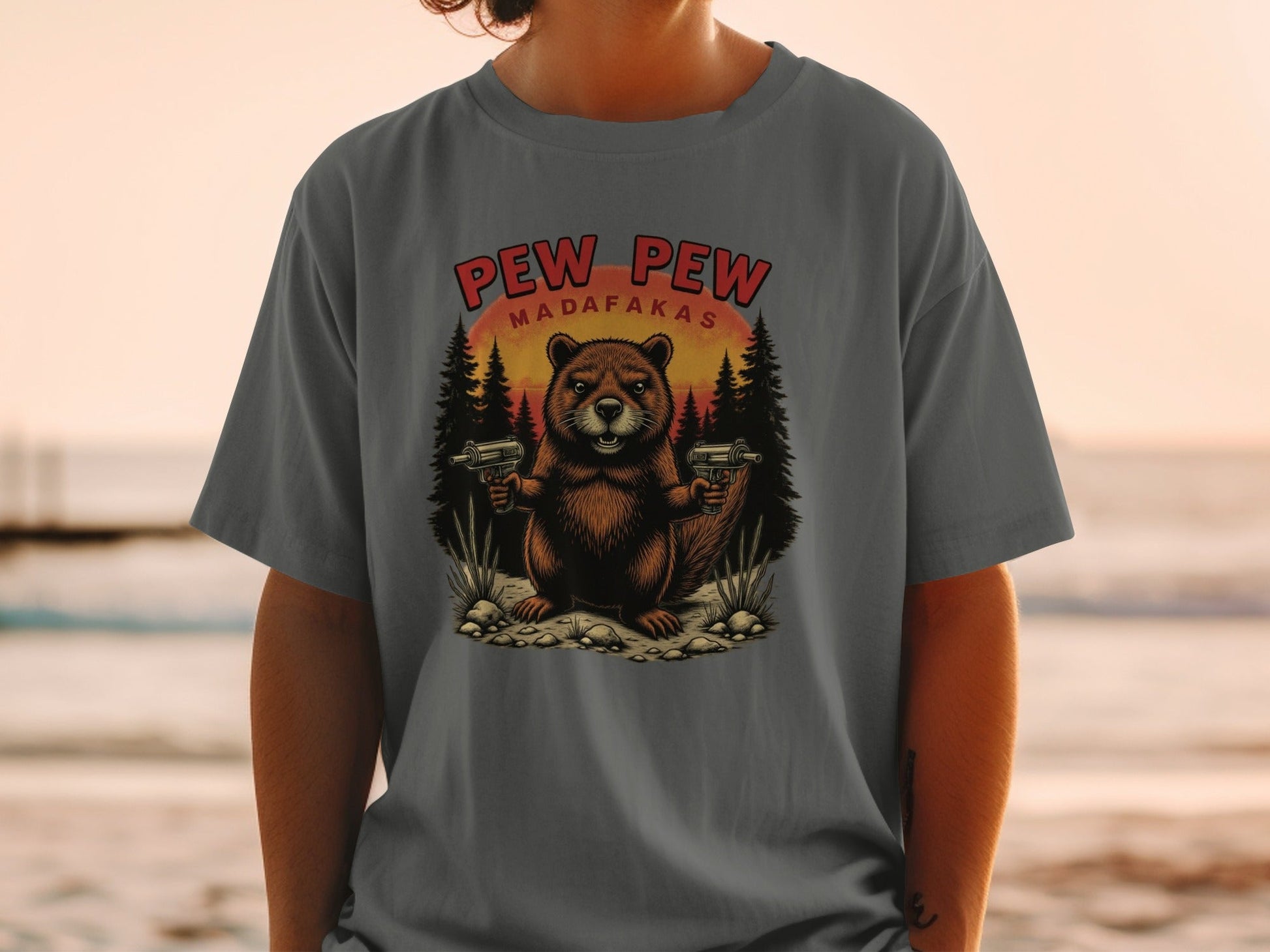 Funny Beaver T Shirt, Pew Pew T-shirt, Sarcastic Tee Shirt, Animal T-Shirt, Meme T-shirt, Novelty Tee, Graphic T-shirt - IconVexa
