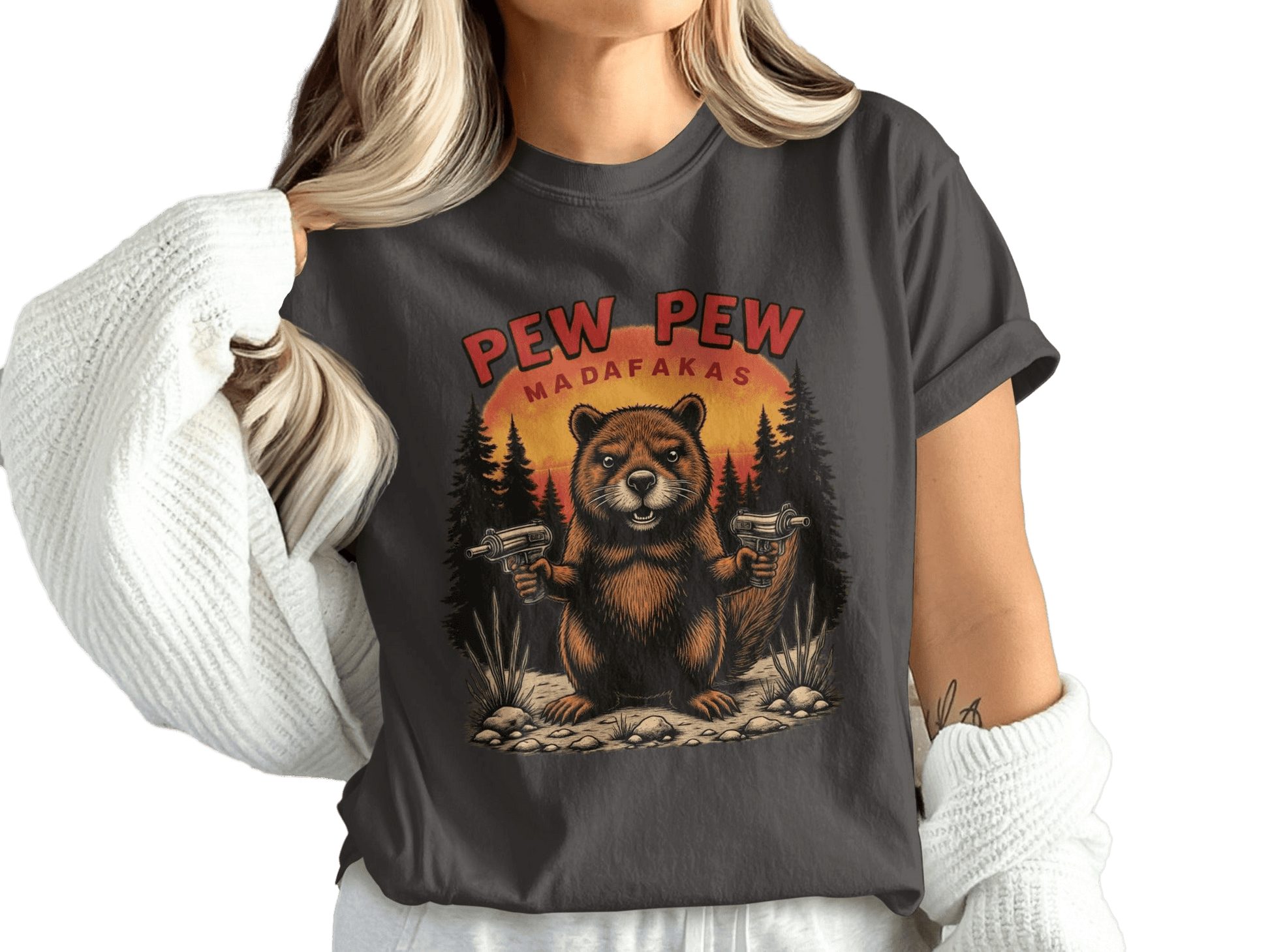 Funny Beaver T Shirt, Pew Pew T-shirt, Sarcastic Tee Shirt, Animal T-Shirt, Meme T-shirt, Novelty Tee, Graphic T-shirt - IconVexa
