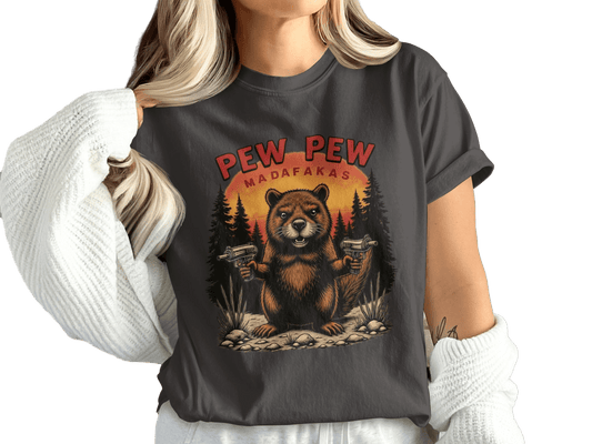 Funny Beaver T Shirt, Pew Pew T-shirt, Sarcastic Tee Shirt, Animal T-Shirt, Meme T-shirt, Novelty Tee, Graphic T-shirt - IconVexa