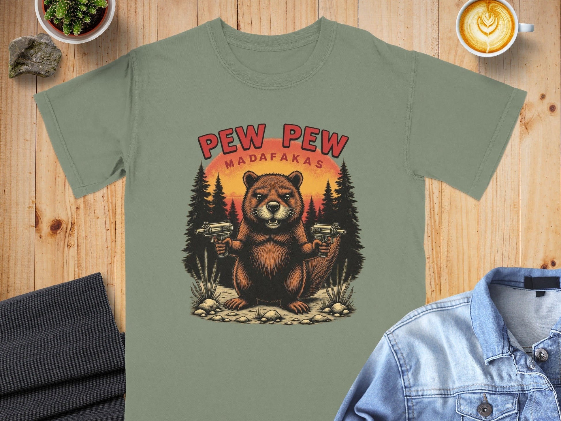 Funny Beaver T Shirt, Pew Pew T-shirt, Sarcastic Tee Shirt, Animal T-Shirt, Meme T-shirt, Novelty Tee, Graphic T-shirt - IconVexa