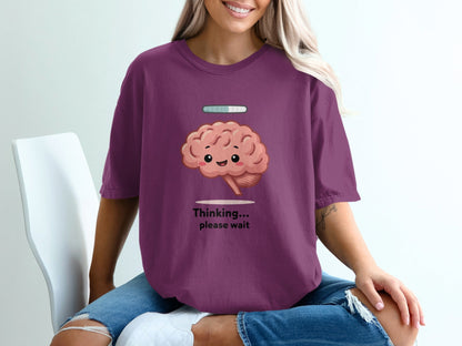 Funny Brain T Shirt, Thinking Please Wait Tee, Cute Brain Loading Shirt, Cartoon Brain Top, Geek T-Shirt, Nerd Shirt, Graphic Tee, Unisex - IconVexa