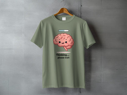 Funny Brain T Shirt, Thinking Please Wait Tee, Cute Brain Loading Shirt, Cartoon Brain Top, Geek T-Shirt, Nerd Shirt, Graphic Tee, Unisex - IconVexa