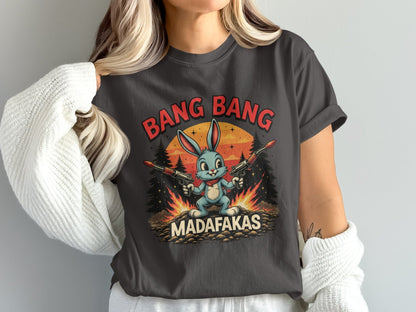 Funny Bunny Shirt, Bang Bang Tee, Offensive Rabbit T Shirt, Easter Bunny Tee, Mad Rabbit T-Shirt, Sarcastic Bunny Shirt, Novelty T-Shirt - IconVexa