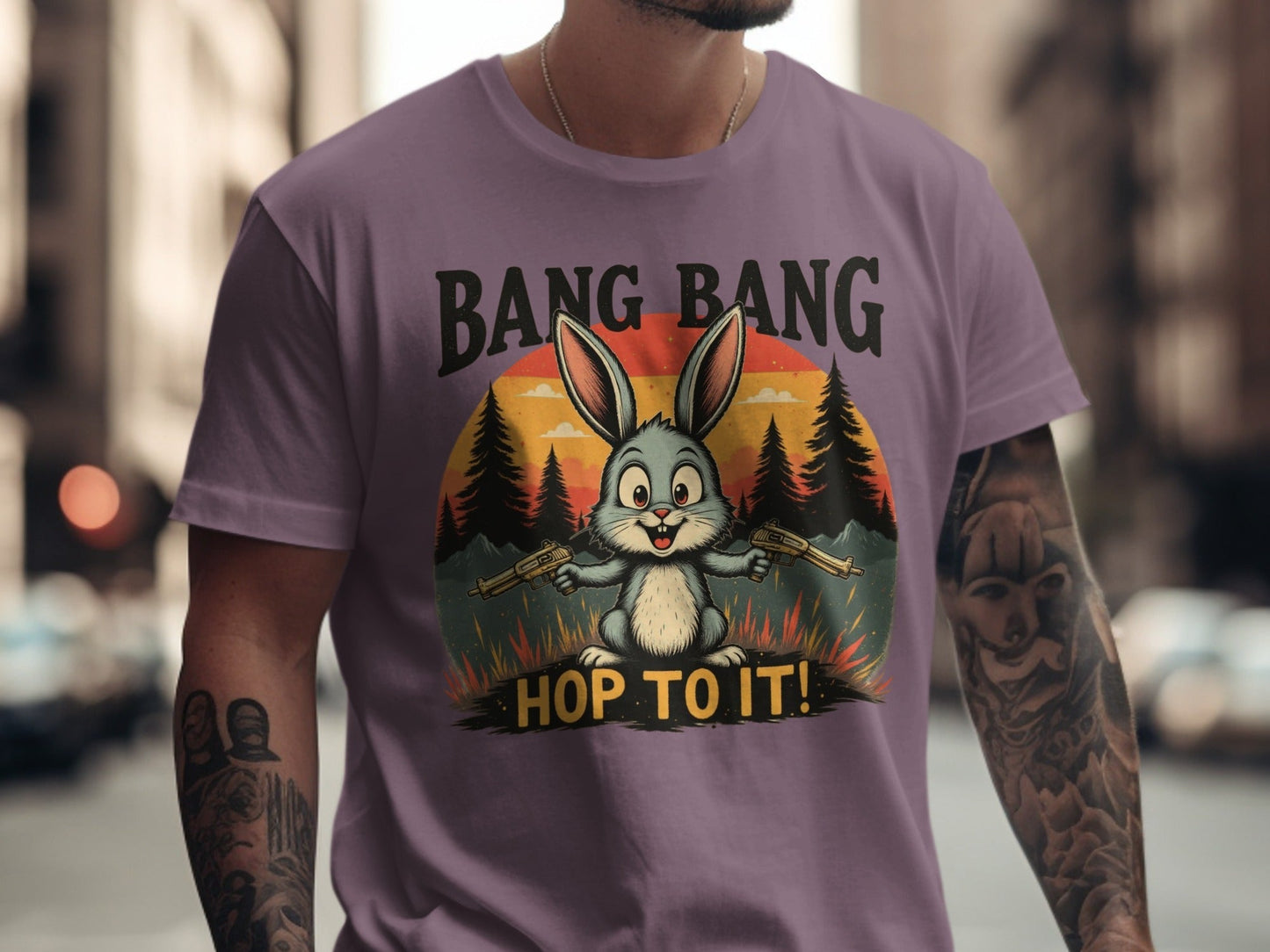 Funny Bunny T Shirt, Bang Bang Tee, Rabbit Lover Shirt, Easter Gift Shirt, Bunny with Guns T Shirt, Hop To It Shirt, Animal Lover Tee - IconVexa