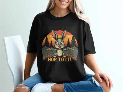 Funny Bunny T Shirt, Bang Bang Tee, Rabbit Lover Shirt, Easter Gift Shirt, Bunny with Guns T Shirt, Hop To It Shirt, Animal Lover Tee - IconVexa