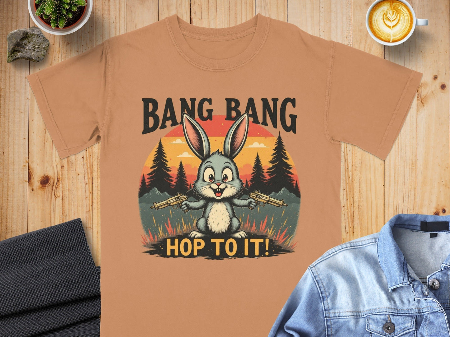 Funny Bunny T Shirt, Bang Bang Tee, Rabbit Lover Shirt, Easter Gift Shirt, Bunny with Guns T Shirt, Hop To It Shirt, Animal Lover Tee - IconVexa