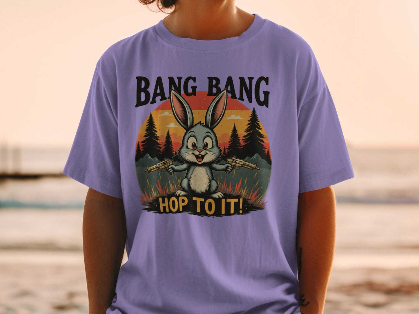Funny Bunny T Shirt, Bang Bang Tee, Rabbit Lover Shirt, Easter Gift Shirt, Bunny with Guns T Shirt, Hop To It Shirt, Animal Lover Tee - IconVexa
