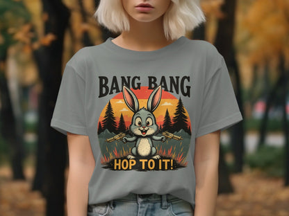 Funny Bunny T Shirt, Bang Bang Tee, Rabbit Lover Shirt, Easter Gift Shirt, Bunny with Guns T Shirt, Hop To It Shirt, Animal Lover Tee - IconVexa