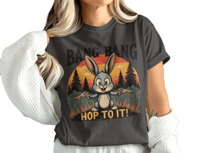 Funny Bunny T Shirt, Bang Bang Tee, Rabbit Lover Shirt, Easter Gift Shirt, Bunny with Guns T Shirt, Hop To It Shirt, Animal Lover Tee - IconVexa