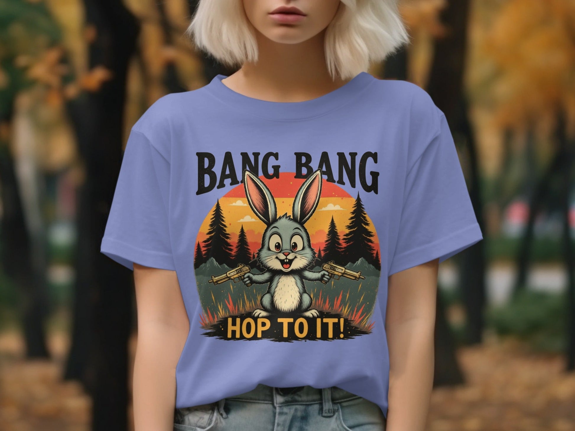 Funny Bunny T Shirt, Bang Bang Tee, Rabbit Lover Shirt, Easter Gift Shirt, Bunny with Guns T Shirt, Hop To It Shirt, Animal Lover Tee - IconVexa