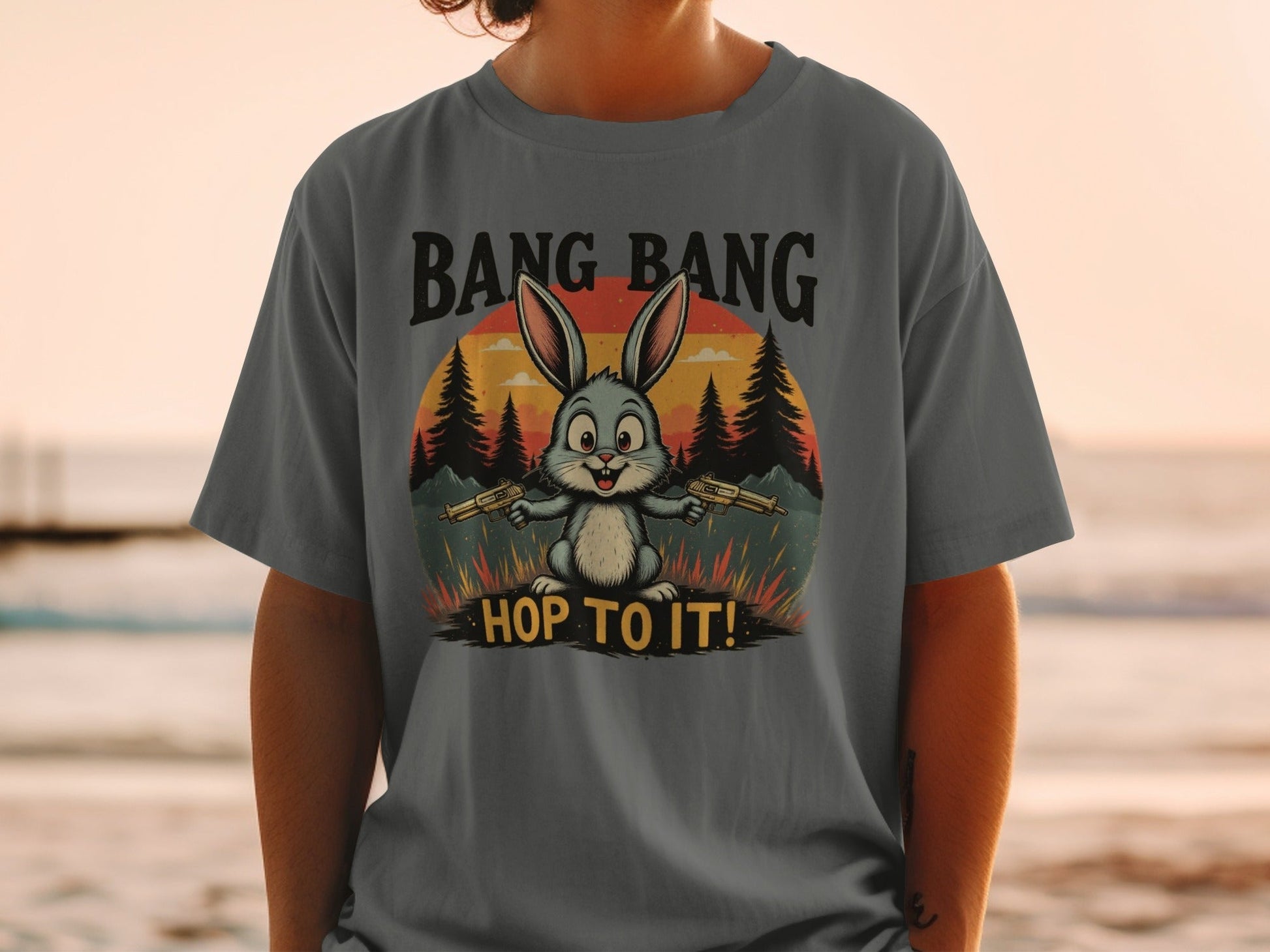 Funny Bunny T Shirt, Bang Bang Tee, Rabbit Lover Shirt, Easter Gift Shirt, Bunny with Guns T Shirt, Hop To It Shirt, Animal Lover Tee - IconVexa