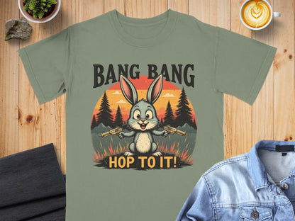 Funny Bunny T Shirt, Bang Bang Tee, Rabbit Lover Shirt, Easter Gift Shirt, Bunny with Guns T Shirt, Hop To It Shirt, Animal Lover Tee - IconVexa