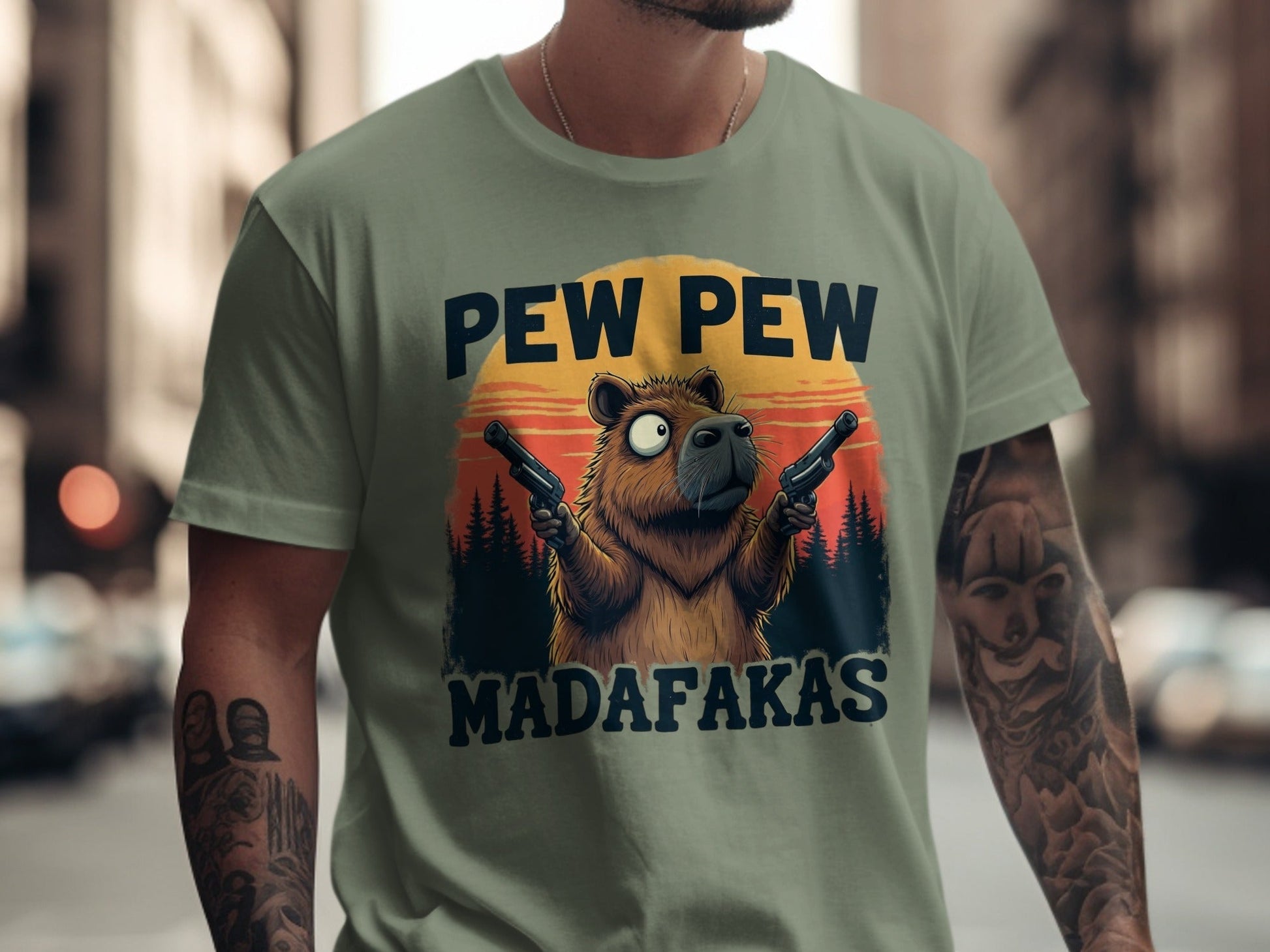 Funny Capybara T-Shirt, Pew Pew Madafakas Tee, Cute Rodent Shirt, Unique Animal Graphic, Trendy Novelty Apparel, Gift Idea for Her Him - IconVexa