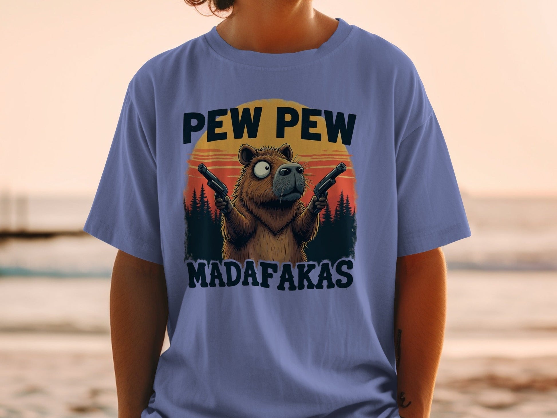 Funny Capybara T-Shirt, Pew Pew Madafakas Tee, Cute Rodent Shirt, Unique Animal Graphic, Trendy Novelty Apparel, Gift Idea for Her Him - IconVexa