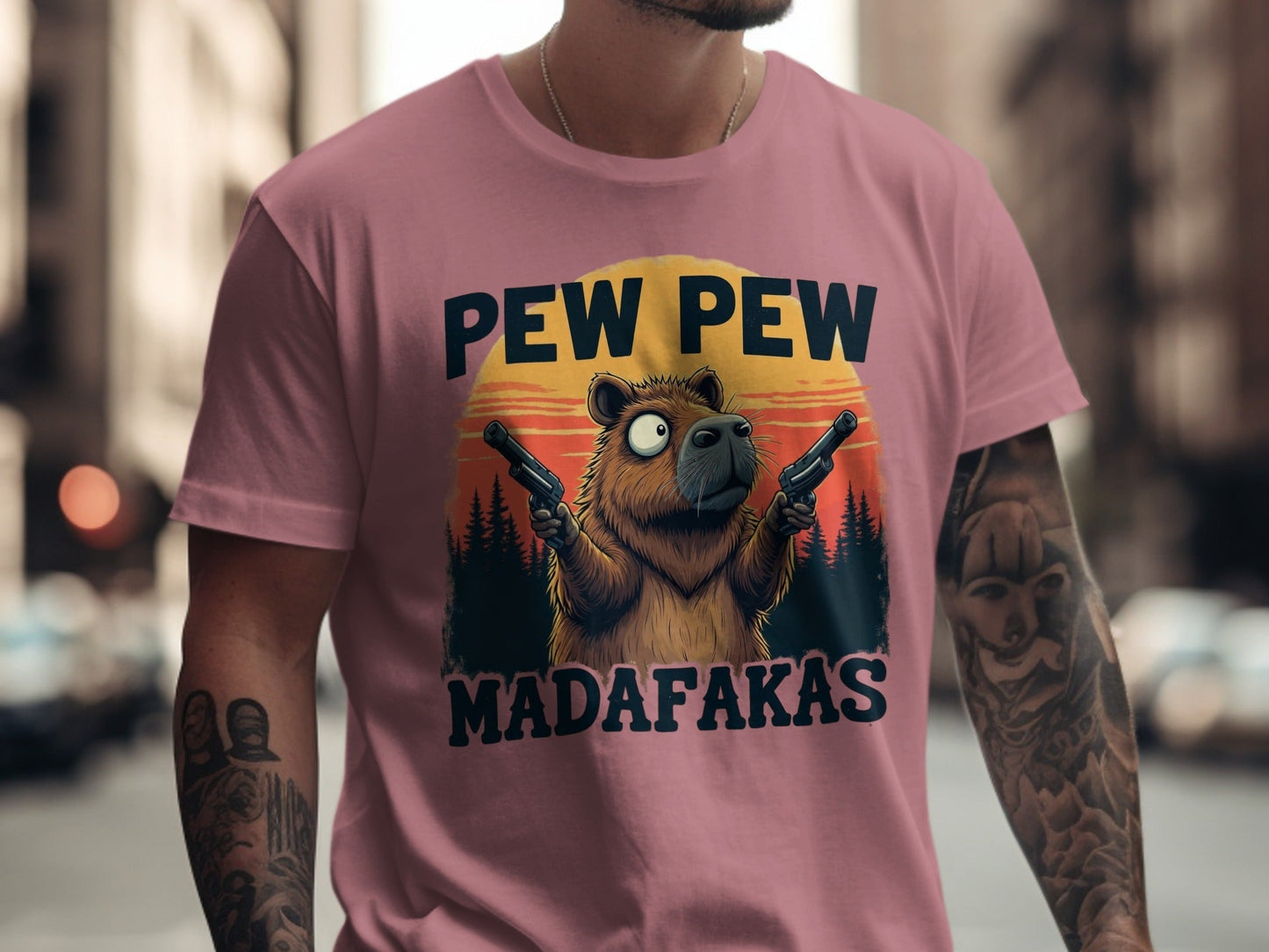 Funny Capybara T-Shirt, Pew Pew Madafakas Tee, Cute Rodent Shirt, Unique Animal Graphic, Trendy Novelty Apparel, Gift Idea for Her Him - IconVexa