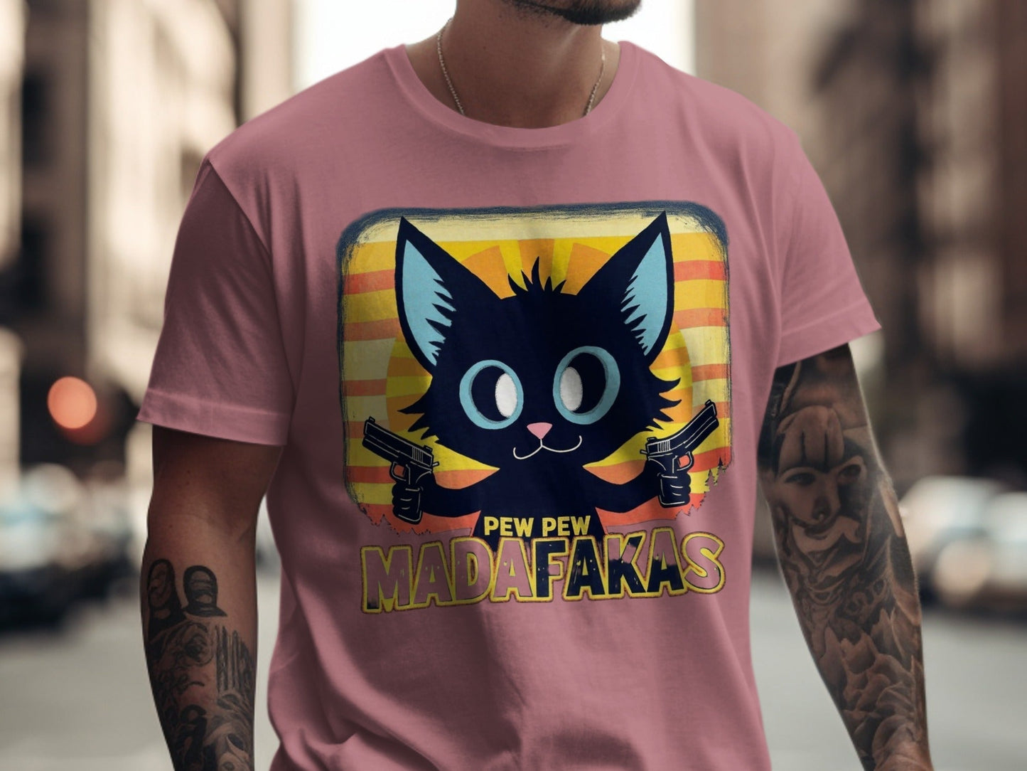 Funny Cat T-Shirt, Pew Pew Madafakas Tee, Gangster Cat Shirt, Kitten Lover Gift, Cool Graphic Tee, Unique Cat Design, Trendy T-Shirt - IconVexa