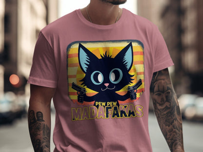 Funny Cat T-Shirt, Pew Pew Madafakas Tee, Gangster Cat Shirt, Kitten Lover Gift, Cool Graphic Tee, Unique Cat Design, Trendy T-Shirt - IconVexa