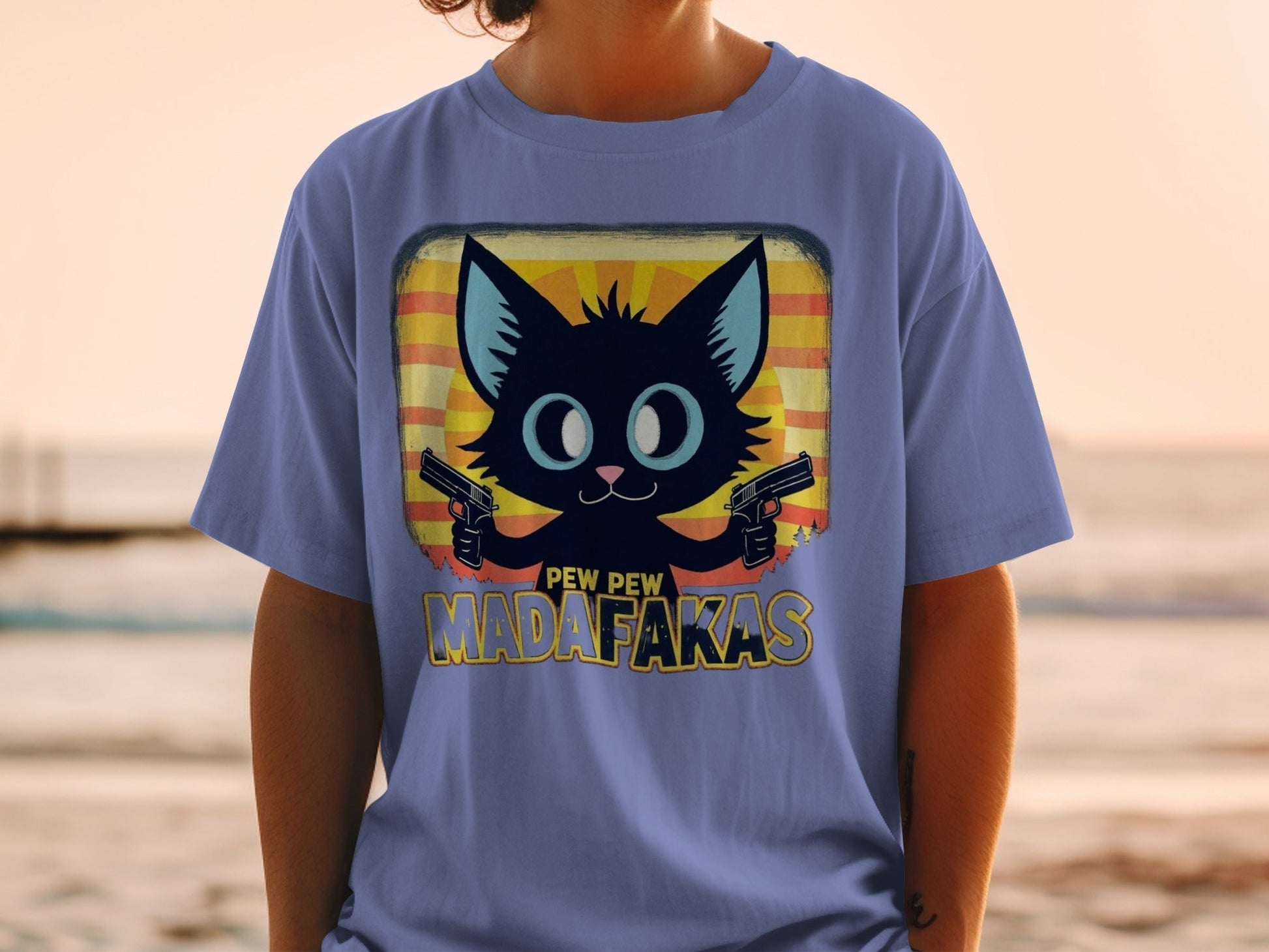 Funny Cat T-Shirt, Pew Pew Madafakas Tee, Gangster Cat Shirt, Kitten Lover Gift, Cool Graphic Tee, Unique Cat Design, Trendy T-Shirt - IconVexa