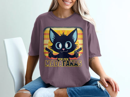 Funny Cat T-Shirt, Pew Pew Madafakas Tee, Gangster Cat Shirt, Kitten Lover Gift, Cool Graphic Tee, Unique Cat Design, Trendy T-Shirt - IconVexa