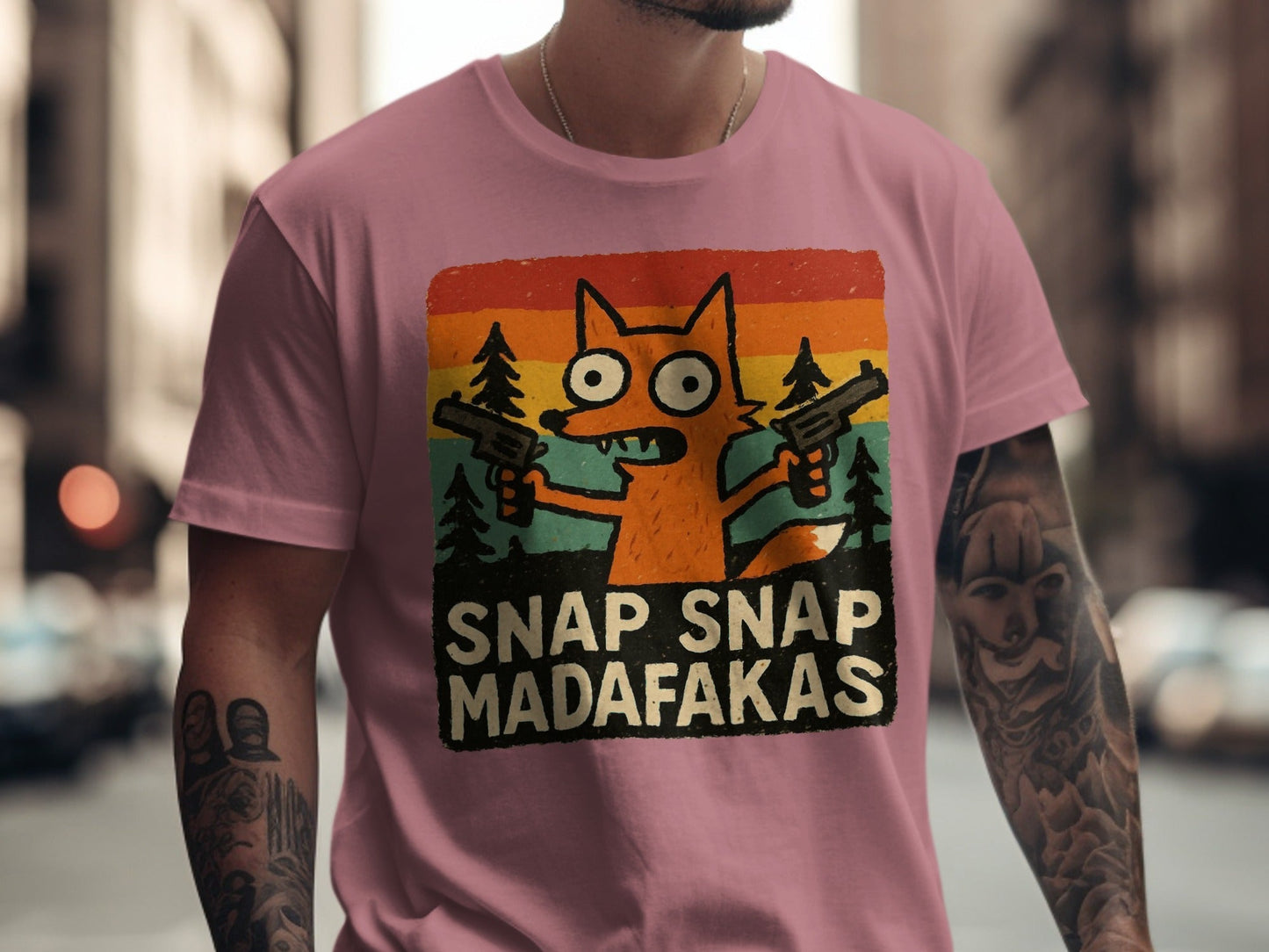 Funny Fox T-Shirt, Snap Snap, Novelty Graphic Tee, Cartoon Fox Shirt, Retro Sunset T-Shirt, Humor Tee Shirt, Unique Design T Shirt - IconVexa