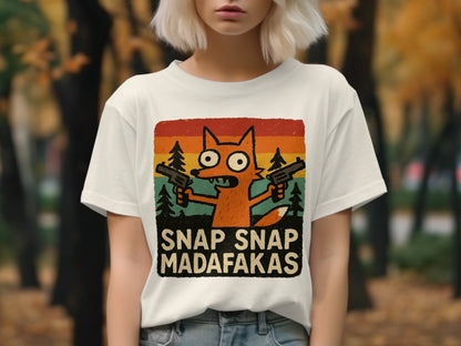Funny Fox T-Shirt, Snap Snap, Novelty Graphic Tee, Cartoon Fox Shirt, Retro Sunset T-Shirt, Humor Tee Shirt, Unique Design T Shirt - IconVexa
