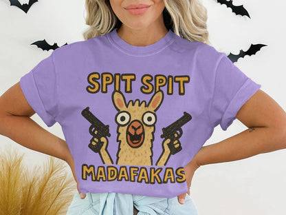 Funny Llama T-Shirt, Spit Spit, Madafakas, Novelty Tee, Animal Pun Shirt, Humor T-Shirt, Trendy T-Shirt, Gift Idea, Graphic Tee - IconVexa