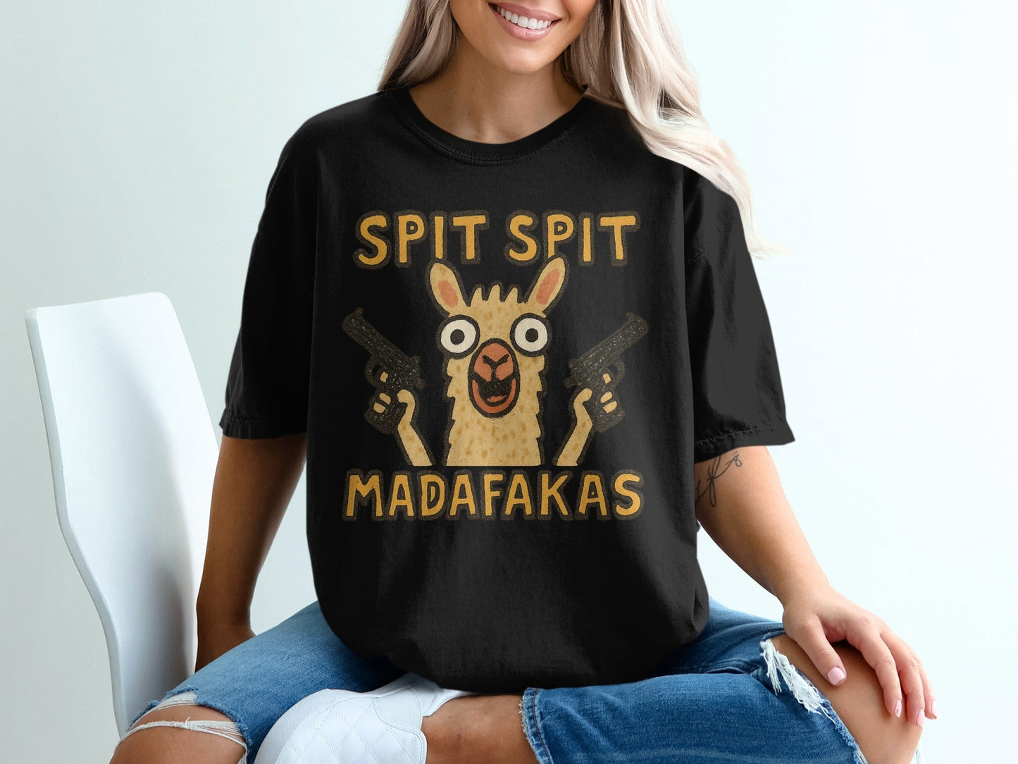 Funny Llama T-Shirt, Spit Spit, Madafakas, Novelty Tee, Animal Pun Shirt, Humor T-Shirt, Trendy T-Shirt, Gift Idea, Graphic Tee - IconVexa