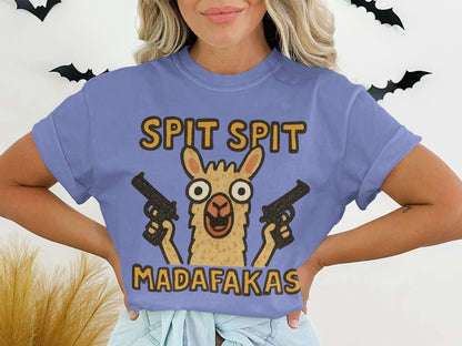 Funny Llama T-Shirt, Spit Spit, Madafakas, Novelty Tee, Animal Pun Shirt, Humor T-Shirt, Trendy T-Shirt, Gift Idea, Graphic Tee - IconVexa