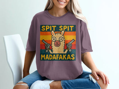 Funny Llama T-Shirt, Spit Spit Madafakas Tee, Novelty Animal Shirt, Retro Style T-Shirt, Gift for Llama Lovers, Trending Design Tee - IconVexa