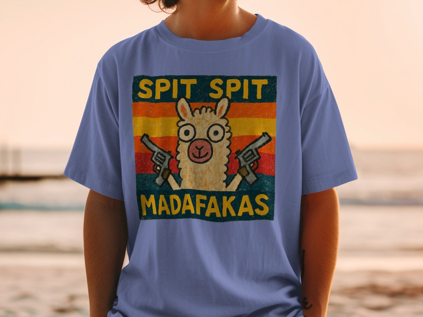 Funny Llama T-Shirt, Spit Spit Madafakas Tee, Novelty Animal Shirt, Retro Style T-Shirt, Gift for Llama Lovers, Trending Design Tee - IconVexa