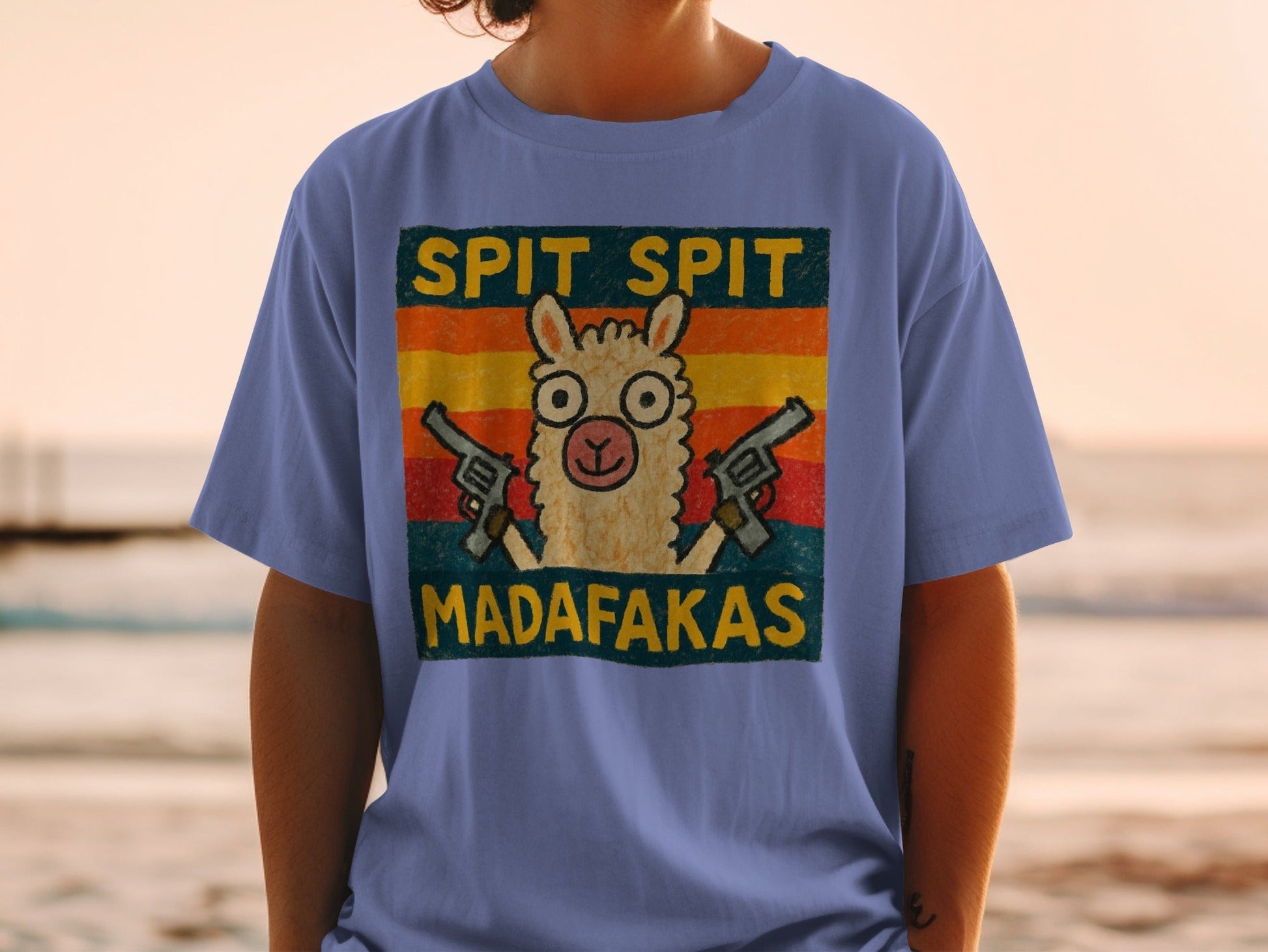 Funny Llama T-Shirt, Spit Spit Madafakas Tee, Novelty Animal Shirt, Retro Style T-Shirt, Gift for Llama Lovers, Trending Design Tee - IconVexa