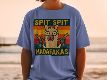 Funny Llama T-Shirt, Spit Spit Madafakas Tee, Novelty Animal Shirt, Retro Style T-Shirt, Gift for Llama Lovers, Trending Design Tee - IconVexa