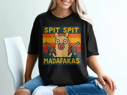Funny Llama T-Shirt, Spit Spit Madafakas Tee, Novelty Animal Shirt, Retro Style T-Shirt, Gift for Llama Lovers, Trending Design Tee - IconVexa
