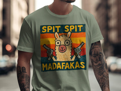 Funny Llama T-Shirt, Spit Spit Madafakas Tee, Novelty Animal Shirt, Retro Style T-Shirt, Gift for Llama Lovers, Trending Design Tee - IconVexa
