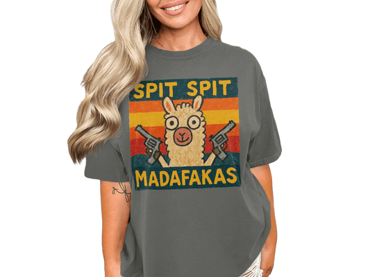 Funny Llama T-Shirt, Spit Spit Madafakas Tee, Novelty Animal Shirt, Retro Style T-Shirt, Gift for Llama Lovers, Trending Design Tee - IconVexa