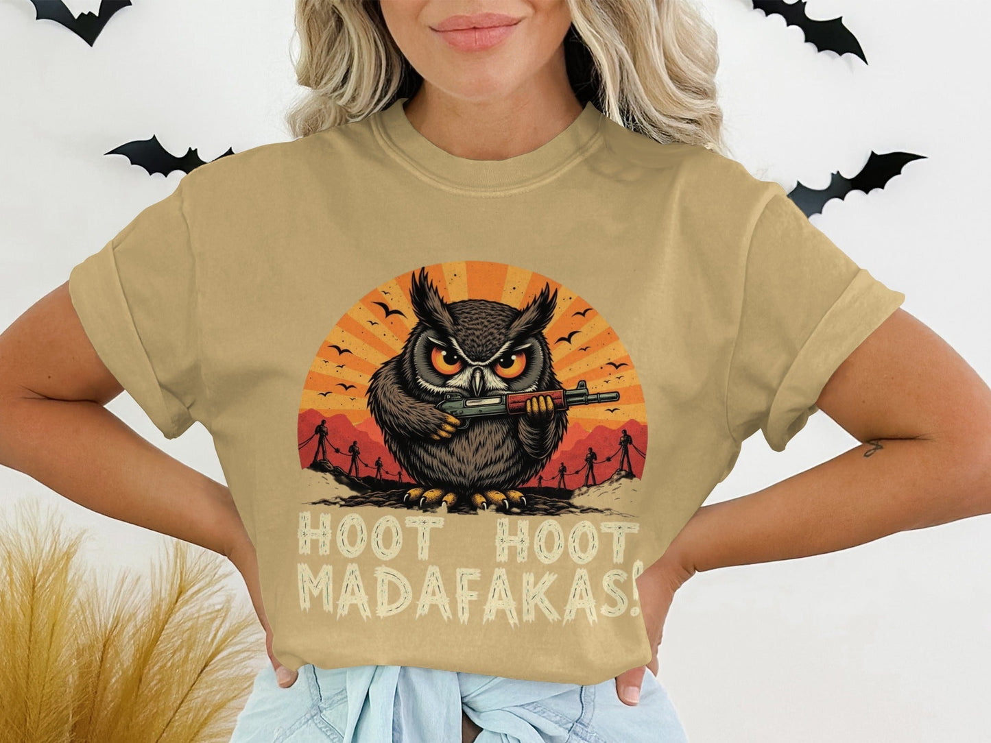 Funny Owl T-Shirt, Hoot Hoot Madafakas Tee, Angry Owl With Gun Shirt, Graphic Tee Shirt, Novelty T-Shirt, Sarcastic Owl T-Shirt - IconVexa