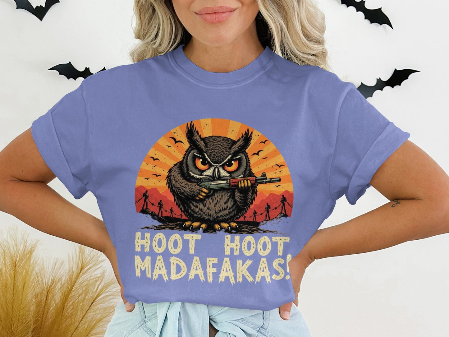 Funny Owl T-Shirt, Hoot Hoot Madafakas Tee, Angry Owl With Gun Shirt, Graphic Tee Shirt, Novelty T-Shirt, Sarcastic Owl T-Shirt - IconVexa