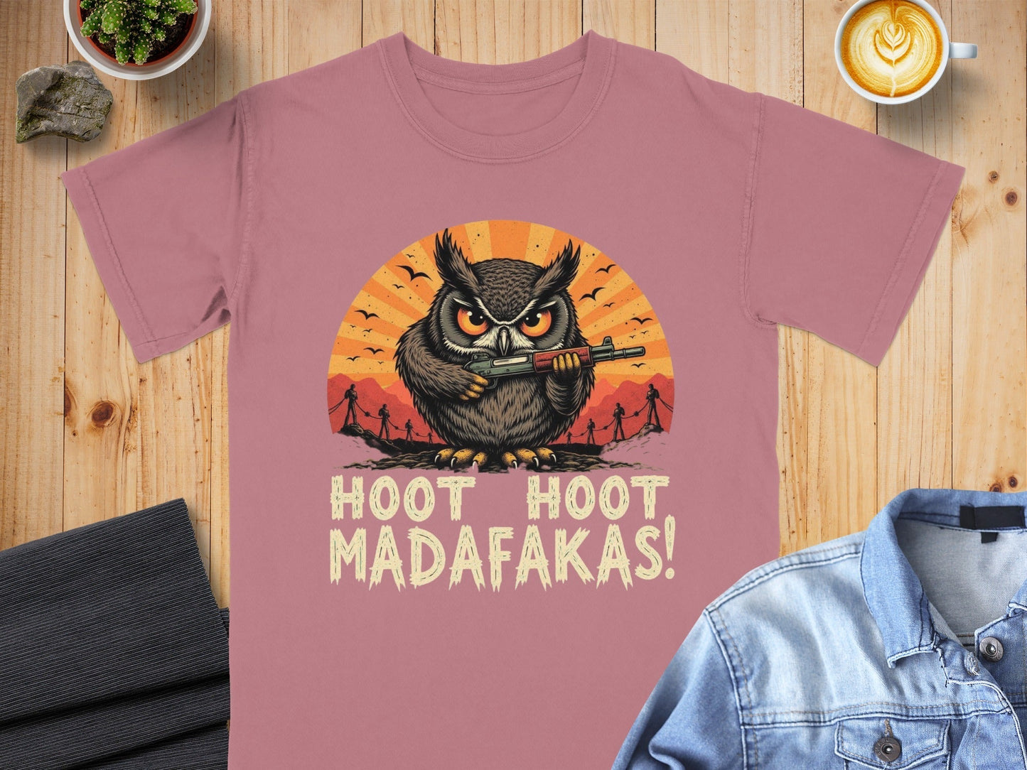 Funny Owl T-Shirt, Hoot Hoot Madafakas Tee, Angry Owl With Gun Shirt, Graphic Tee Shirt, Novelty T-Shirt, Sarcastic Owl T-Shirt - IconVexa