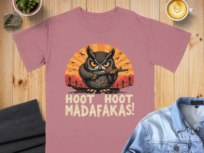 Funny Owl T-Shirt, Hoot Hoot Madafakas Tee, Angry Owl With Gun Shirt, Graphic Tee Shirt, Novelty T-Shirt, Sarcastic Owl T-Shirt - IconVexa