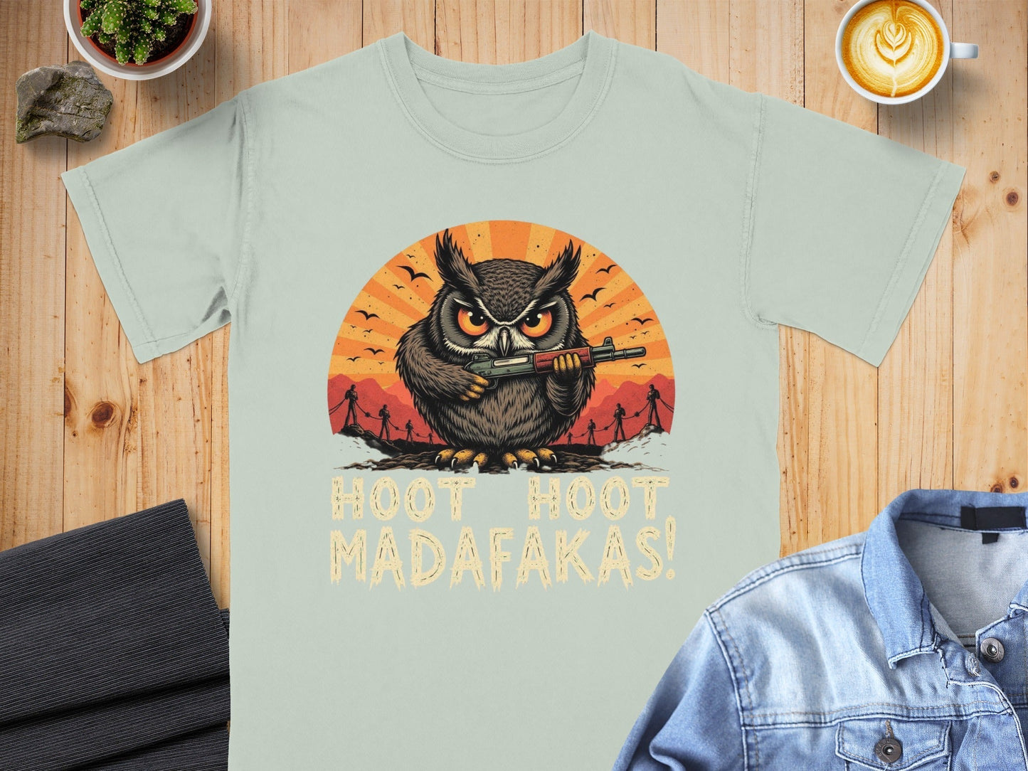 Funny Owl T-Shirt, Hoot Hoot Madafakas Tee, Angry Owl With Gun Shirt, Graphic Tee Shirt, Novelty T-Shirt, Sarcastic Owl T-Shirt - IconVexa